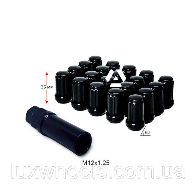 Гайка шліцьова A211444SD BA-20 M12х1,25х35 мм Конус Чорний Матовий 20 гайок + 1 спец.ключити в комплекті