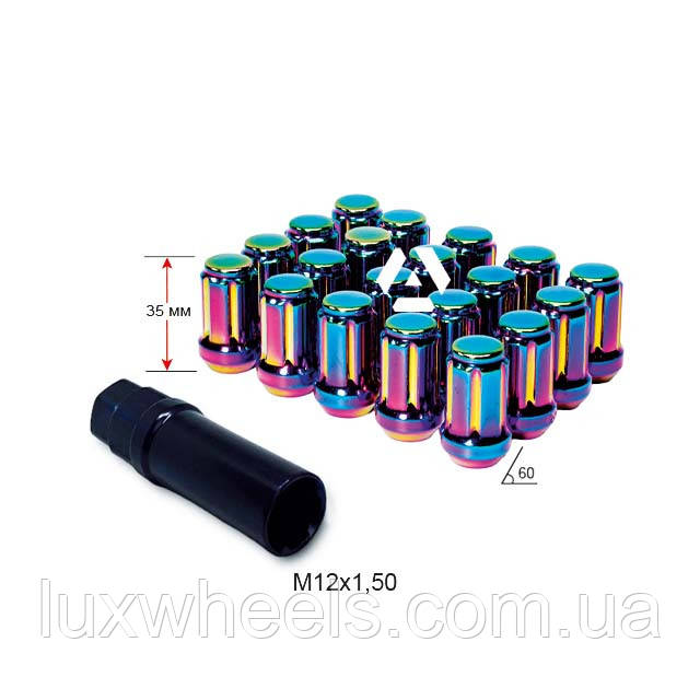 Гайка шліцьова A211445SD SC-20 M12х1,5х35 мм Конус Райдужний Хром 20 гайок + 1 спец.ключити в комплекті
