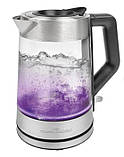 Чайник скляний прозорий з підсвічуванням 1,7 л 2200 Вт Profi Cook Скляні електричні чайники, фото 3