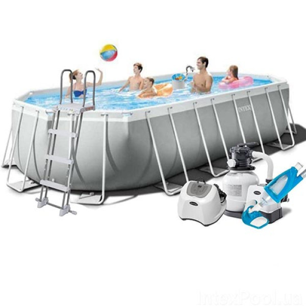 Каркасний басейн з набором для догляду Intex 610x305x122 см, пісочний насос, сходи, тент, підстилка (IP-171080)