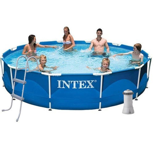 Каркасний басейн із фільтром Intex 366x76 см, зі сходами. тентом та підстилкою, 6503 л (IP-172901)