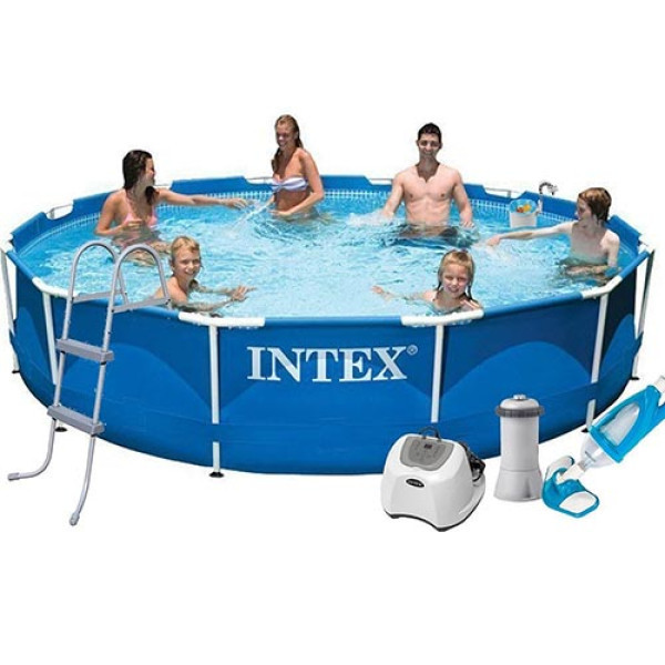 Каркасний басейн з набором для догляду Intex 366x76 см, з фільтром, тент, підстилка, сходи (IP-173420)