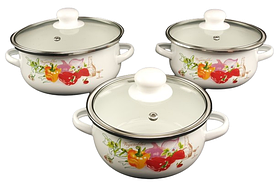 Набір каструль із квітковими малюнками Helios із нержавіючої сталі 3шт з кришками 2056-A