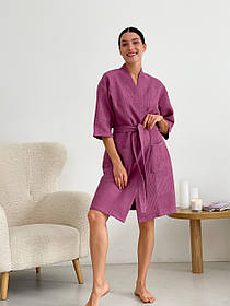 Жіночий халат кімоно вафельний 100% бавовна бузковий розмір S
