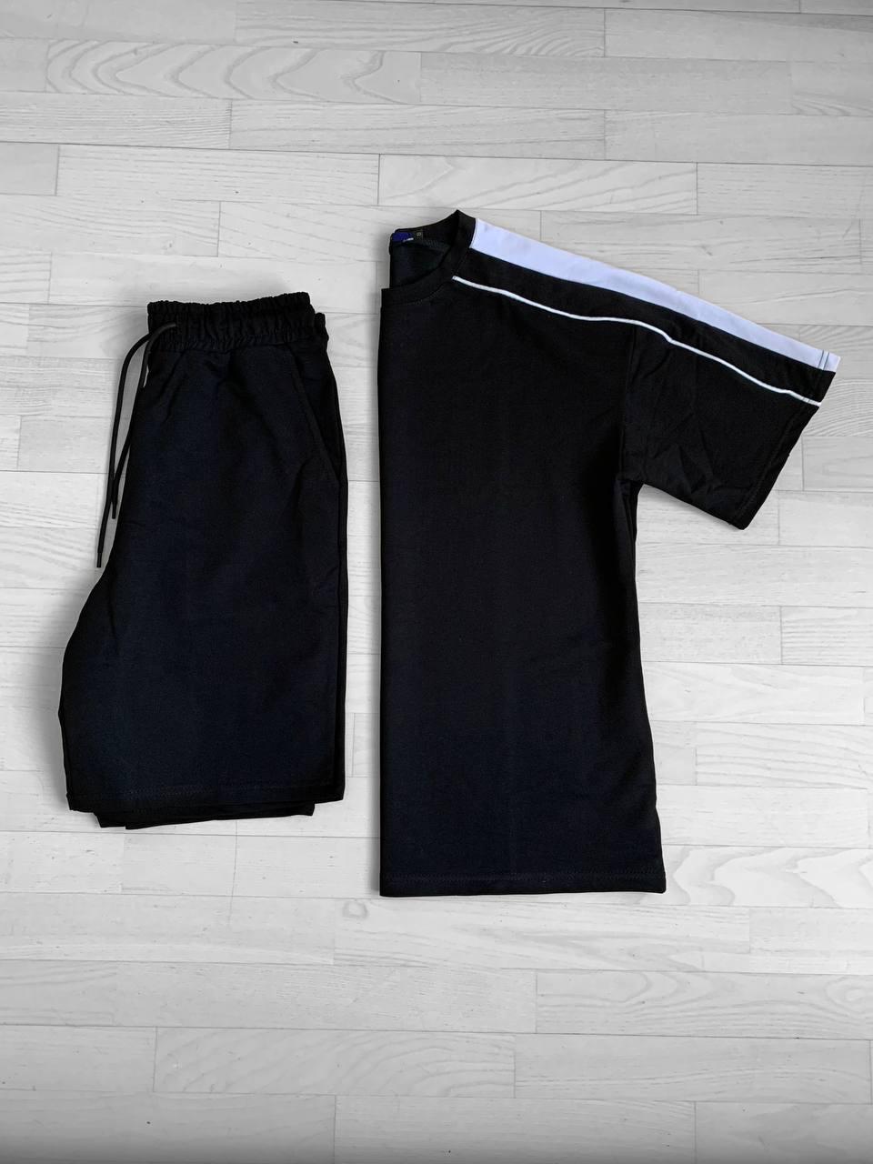 Футболка і шорти чоловічі літні з лампасами чорні TVZ | Комплект чоловічий літній tvz 55411, фото 1