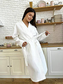 Жіночий халат кімоно довгий вафельний 100% бавовна білий розмір S