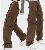 Модные штаны карго детские для девочек подростка с карманами крутые Мокко