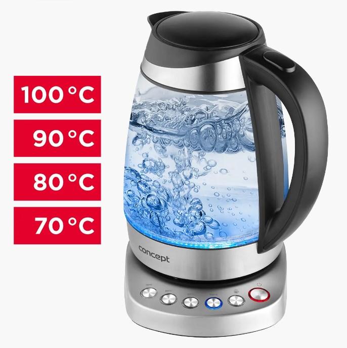 Чайник скляний прозорий з підсвічуванням та регулюванням температури 1,7 л Concept Скляні чайники, фото 1