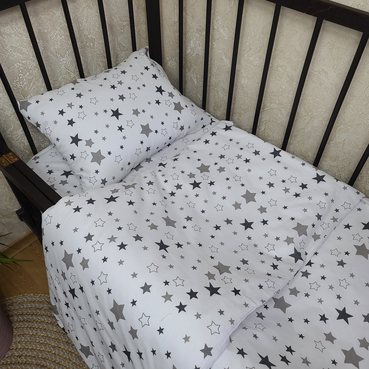 Комплект постільної білизни в ліжечко 3 предмета, змінне постільна білизна в ліжечко Кидс