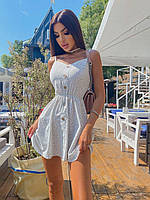 Женское летнее легкое платье приталенное на бретельках XS-S, Молочный
