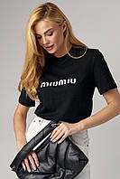Женская футболка с надписью Miu Miu - черный цвет, L (есть размеры) ESTET
