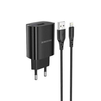 Зарядний пристрій BOROFONE BN1 1USB 2.1A, кабель Lightning Black, фото 1
