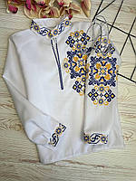 Рубашка вышиванка на мальчика "Сине/желтый Боковой цветок+рукав" рост 152-158