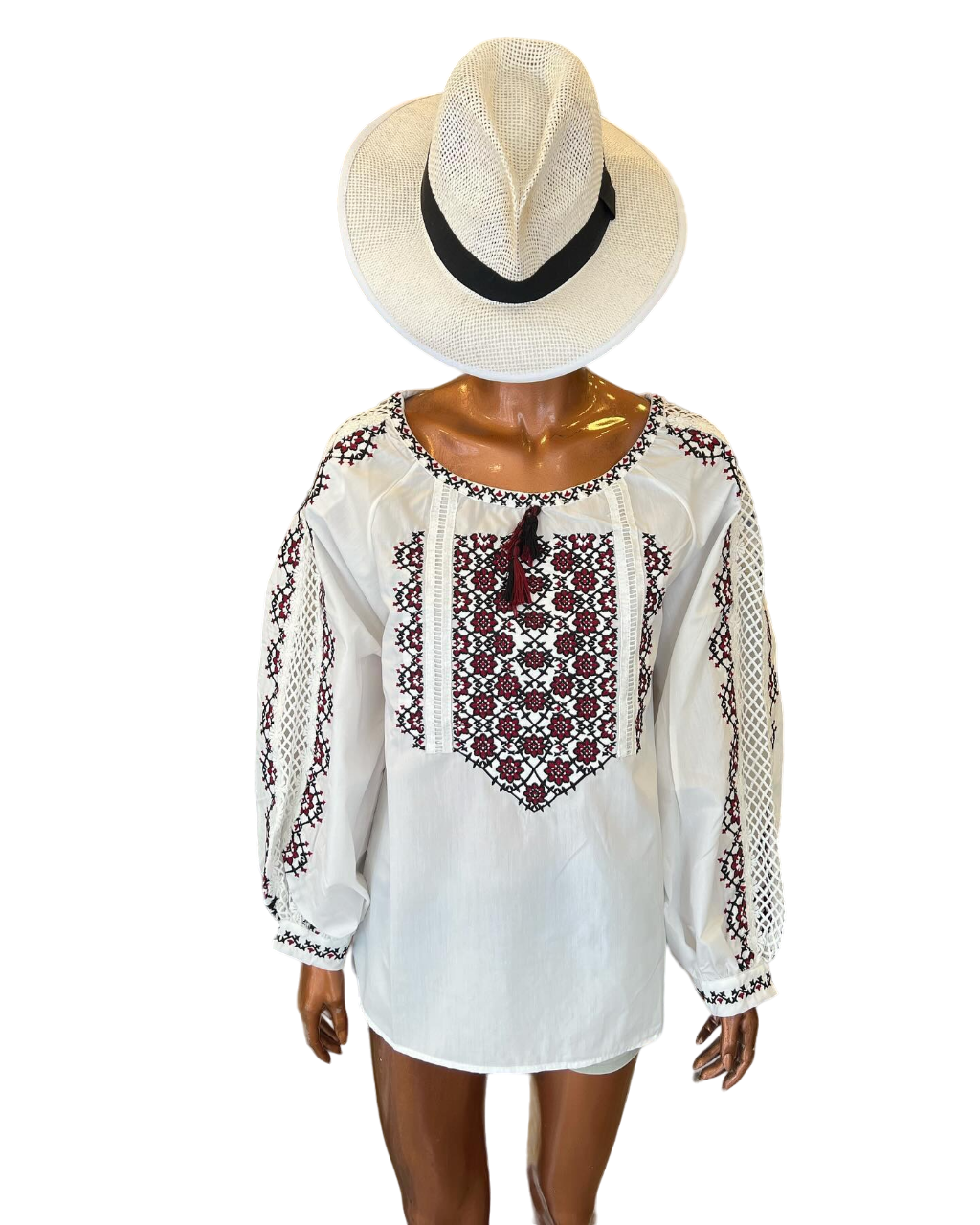 Жіноча вишиванка біла з ажурним мереживом Esq 5726, блузка з вишивкою в українському стилі, фото 1