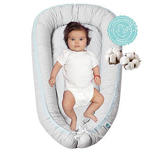 Кокон гніздечко позиціонер для сну немовлят SEI DESIGN бавовна 88х60х12 см смужка сіра