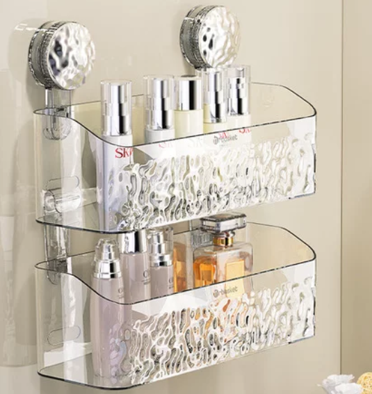 Полиця у ванну на присосках з дренажними отворами із високоякісного прозорого пластику велика, фото 1