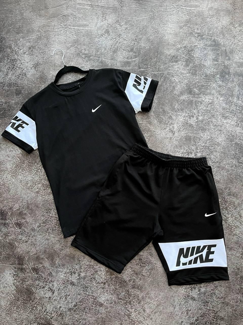 Чоловічий літній костюм Nike Футболка + Шорти чорний комплект Найк на літо, фото 1