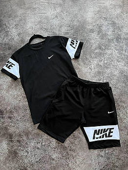 Чоловічий літній костюм Nike Футболка + Шорти чорний комплект Найк на літо