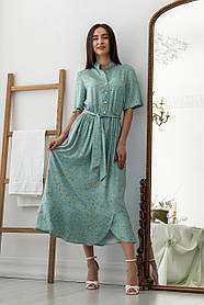 Жіночна міді штапельна сукня Флорет-літо з коміром та кишенями 42-56 розміри різні кольори м'ята
