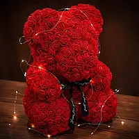 Подарунковий ведмедик 3D з троянд 25 см, Ведмедик романтичний з квітів Червоний