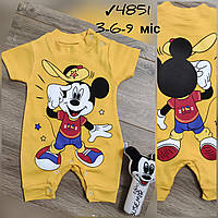 Дитячий трикотажний пісочник для хлопчиків із піщалкою -Mickey - жовтого кольору 3-6-9 міс