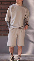 Чоловічий літній комплект футболки та шорти однотонний світло-сірий хорошее качество