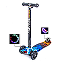 Дитячий триколісний самокат Scale Scooter Maxi до 60 кг + колеса, що світяться (Вогонь і лід), фото 2