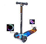 Дитячий триколісний самокат Scale Scooter Maxi до 60 кг + колеса, що світяться (Вогонь і лід), фото 3