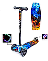 Дитячий триколісний самокат Scale Scooter Maxi до 60 кг + колеса, що світяться (Вогонь і лід), фото 3