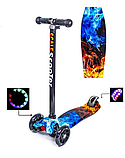 Дитячий триколісний самокат Scale Scooter Maxi до 60 кг + колеса, що світяться (Вогонь і лід), фото 4