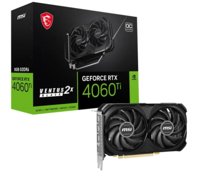 Відеокарта MSI GeForce RTX 4060 Ti Ventus Black 2X OC 8G GDDR6 (RTX 4060 Ti VENTUS 2X BLACK 8G OC)