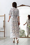 Жіночна міді штапельна сукня Флорет-літо з коміром та кишенями 42-56 розміри різні кольори молоко, фото 5