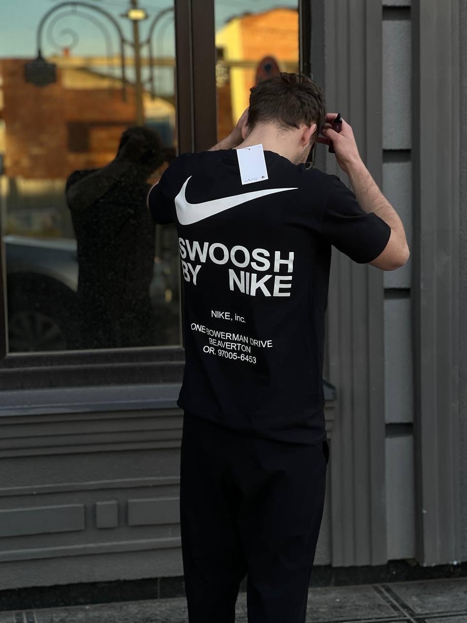 Футболка чоловіча Nike Big Swoosh чорна бавовняна літня Теніска Найк Біг Свуш спортивна на літо