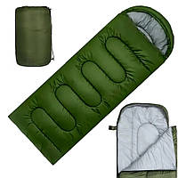 Тактический спальник от 0 до +15, 200×80см, Хаки / Спальный мешок-одеяло / Демисезонный спальник с капюшоном
