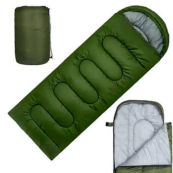 Тактичний спальник від 0 до +15, 200×80см, Хакі / Спальний мішок-ковдра / Демісезонний спальник з капюшоном