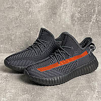 Сірі літні кросівки чоловічі текстильні Yeezy Boost 350 з червоною смугою