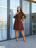 Комплект женский платье прямого кроя по колено и пиджак-накидка из кружева с четвертным рукавом размеры батал 50/52