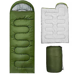 Спальний мішок від 0 до +15, 200×80см, Хакі / Спальник демісезонний тактичний / Спальник з капюшоном