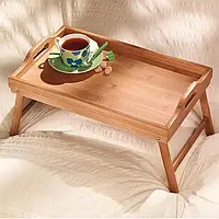 Столик для завтрака в кровать бамбуковый складной, пикниковый столик деревянный