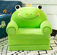 Мягкое детское кресло плюшевое Лягушка с Короной,  бескаркасный мягкий диван-кресло для детей в номере