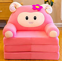 Мягкое детское кресло плюшево Овечка с Цветком,  бескаркасный мягкий диван-кресло для детей в номере