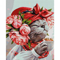 Алмазная мозайка на подрамнике Животные "Котик хозяюшка" 40*50 см Brushme DBS1036