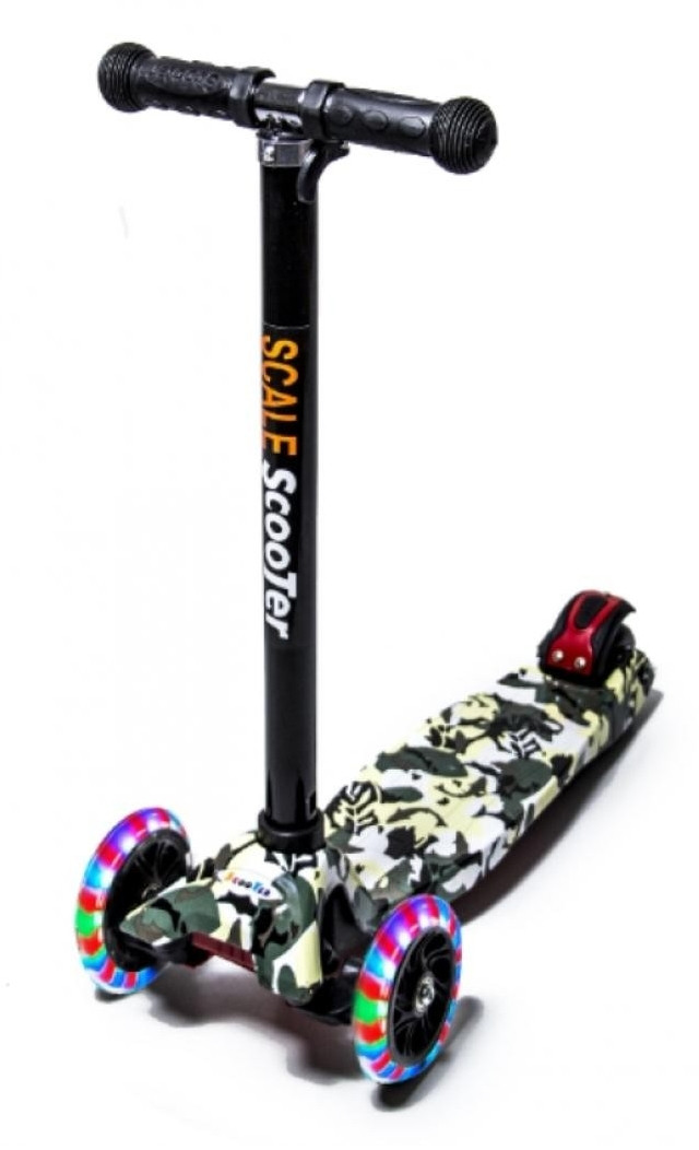 Дитячий триколісний самокат Scale Scooter Maxi до 60 кг + колеса, що світяться (Камуфляж)