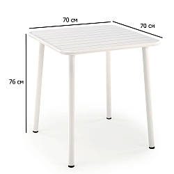 Квадратний стіл для вулиці Bosco 70 см білий металевий на чотирьох ніжках