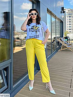 Костюм брючный женский летний стильный молодежный эффектный футболка и брюки большого размера 48-58 52/54