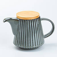 Заварочный чайник 850 мл керамический с бамбуковой крышкой Серый
