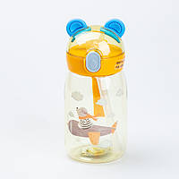 Детская бутылка для воды с трубочкой 500 мл с трубочкой с крышкой флип топ "Медвежонок" Желтая