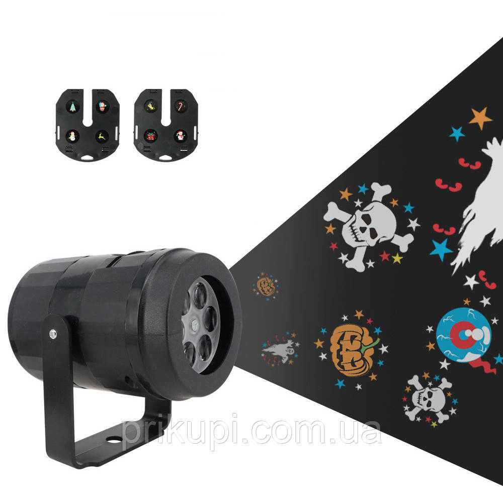 Анімаційний лазерний проєктор від мережі 220 В + 2 картриджі W886-1 — новорічний проєктор для дому, вулиці, фото 1