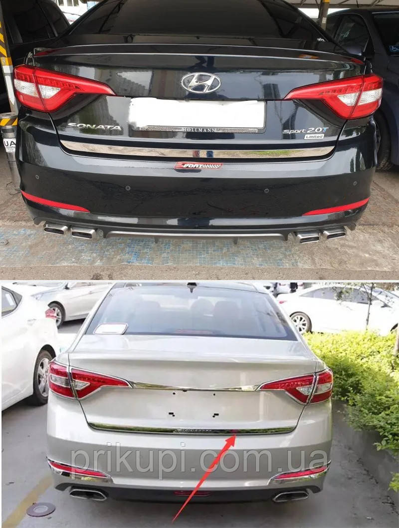 Хром накладка смуга (сабля) на кришку багажника Hyundai Sonata 2014-2016 р.