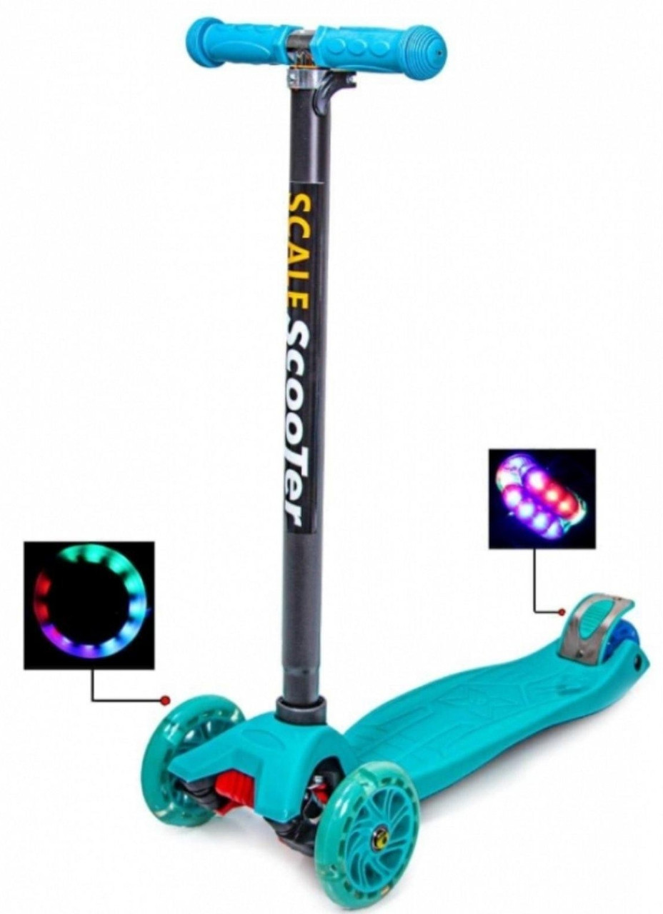 Триколісний самокат Scale Scooter Maxi до 60 кг зі світящимися колесами (Блакитний), фото 1